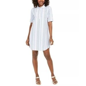 Karen Scott Petite Seersucker Shirtdress Persian Blue Combo XXL